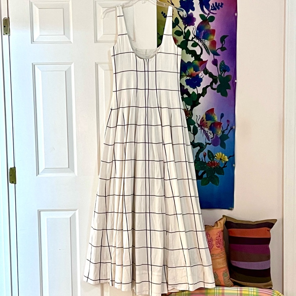🌺🎉HP🎉🌺 NWOT Staud Wells Maxi Dress Ivory Plaid - Picture 15 of 16
